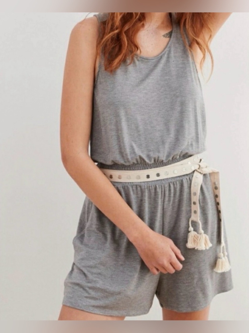Aerie Grey Stretch Sleeveless Romper Comfy Loungewear Women’s Sz Medium NWOT
